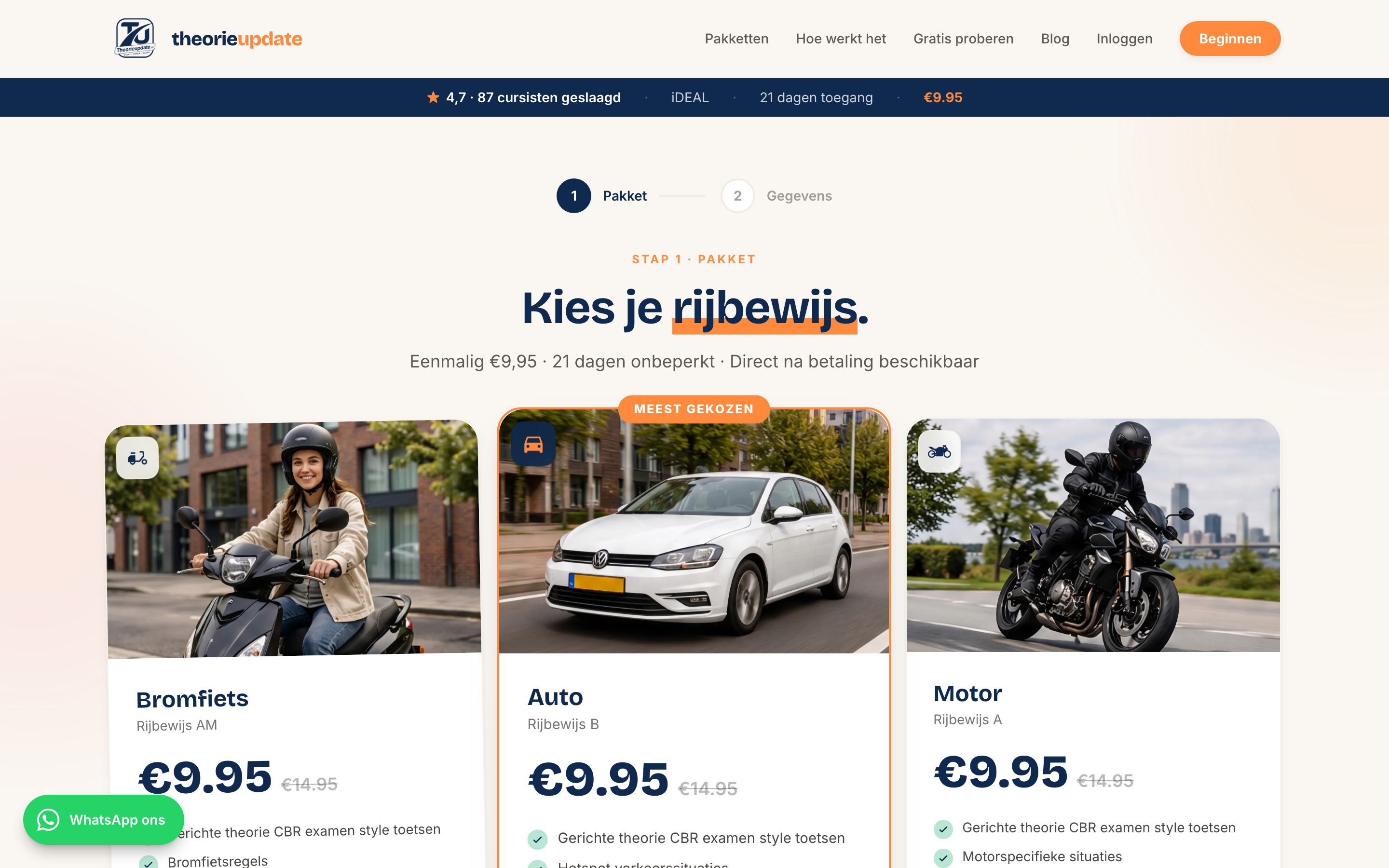 Bestelpagina met pakket-keuze en duidelijke iDEAL-betaling