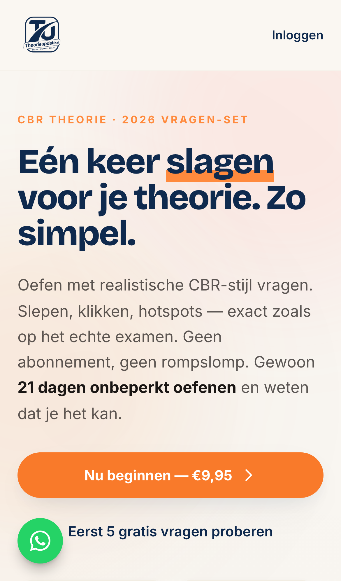 Mobiele weergave van de TheorieUpdate-homepage op iPhone 13