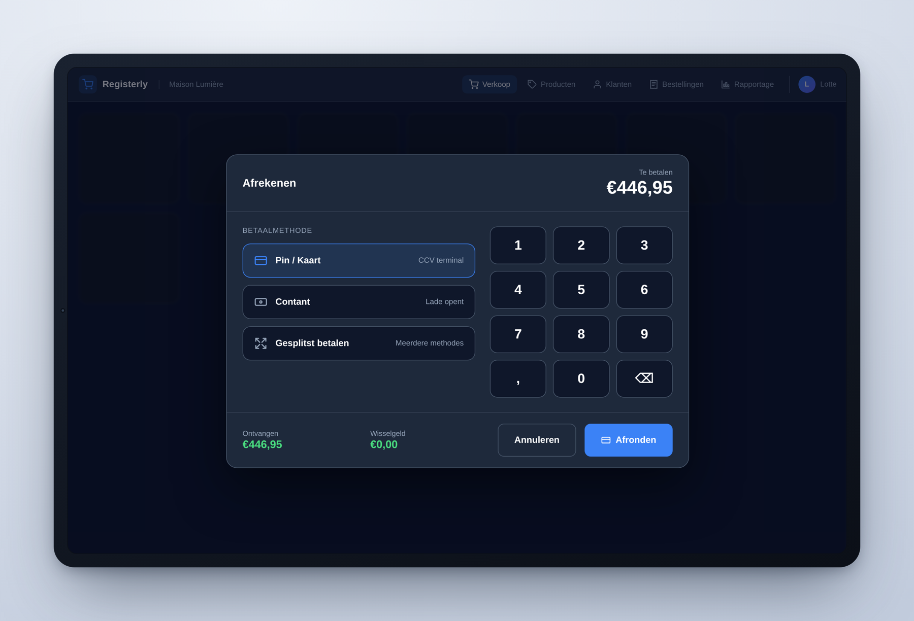 Registerly betaalscherm op een tablet